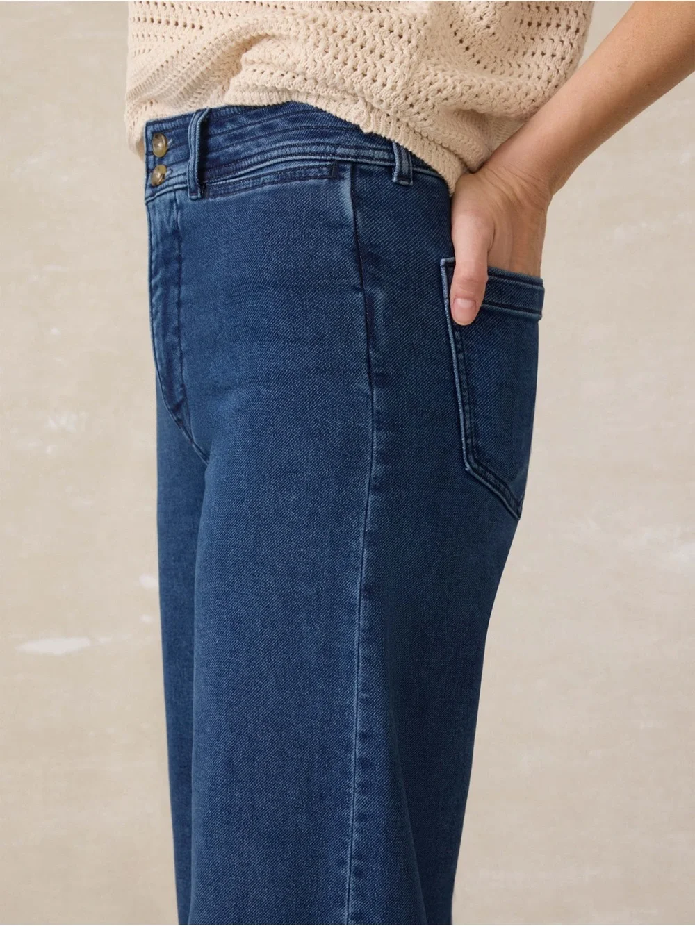 FAHERTY Harbor Wide Leg Jeans Stretch Terry High Rise Blue Denim 28 - Picture 3 of 7